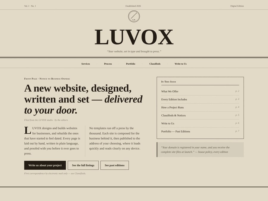 Screenshot of the Gazette edition, a newspaper-styled homepage